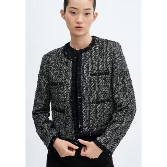 Mango Black White Tweed Jacket NWT Sz. S - Picture 2 of 8